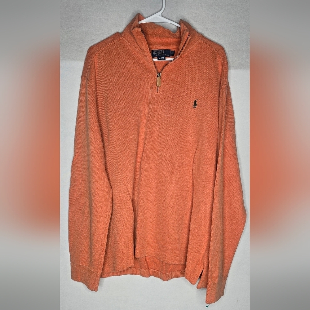Polo Ralph Lauren Quarter Zip Pullover Orange with Brown Pony Logo XL
